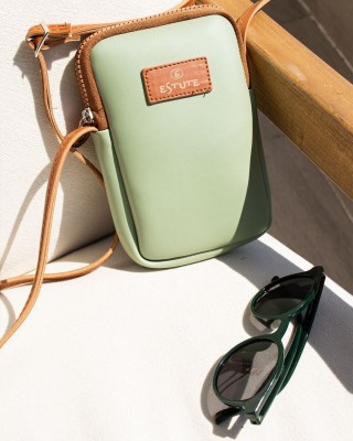 Stylish ESTUTE Shoulder Bag and Handbag, Versatile, Phone Holder with Adjustable Shoulder Strap, Turkish Leather, Green Color