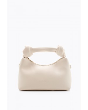 Women's Shoulder Bag with Knot Detail, Chain Strap and Small Shoulder Strap, Cream Color Women's Shoulder Bag with Knot Detail, Chain Strap and Small Shoulder Strap, Cream Color
