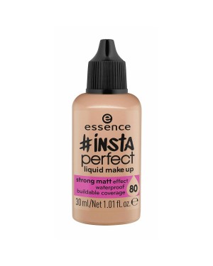 ESSENCE #insta Perfect Liquid Make Up, Liquid Foundation, Strong Matte Effect Waterproof Buildable Coverage Hot Chocolate 80, 30ml 1.01fl.oz