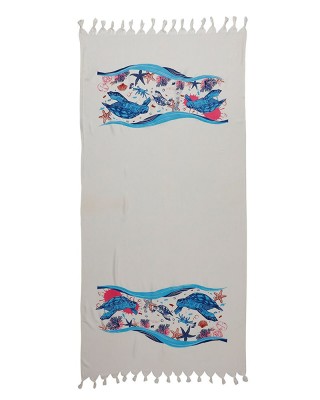 Turkish Beach Apron That Can Be Wrapped Around the Waist and Strolling On The Beach, Made of 70 % Viscose and 30 %  Cotton Fiber Fabric, animals of the sea, 170*90 cm