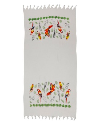 Turkish Beach Apron That Can Be Wrapped Around the Waist and Strolling On The Beach, Made of 70 % Viscose and 30 %  Cotton Fiber Fabric, parrot bird drawing, 170*90 cm