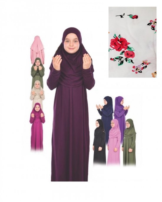 Turkish Prayer Set For Girls Two Pieces Dress And Hijab