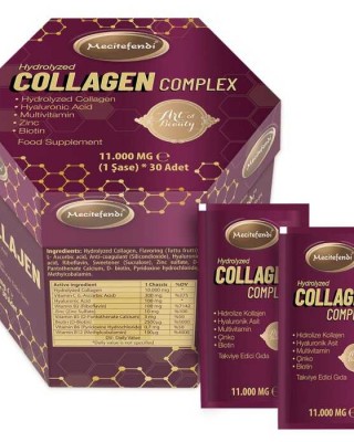 Collagen Complex Powder, Hydrolyzed Collagen Peptides + Vitamin C, B2, B5, B6, B12, Biotin, Hyaluronic Acid, Zinc. Collagen Type 1 & 3, 11,000 mg Per Serving, 30 Sachets, 330 gr