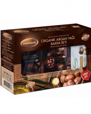 Kuru Cilt, Krem, Maske ve Sabun için Organik Argan Yağı Bakım Seti, Parafinsiz