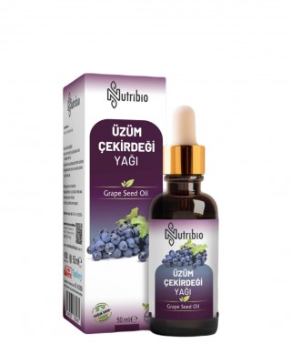 Üzüm Çekirdeği Yağı, Soğuk Sıkım, Saf, Besleyici Anti-Aging Nemlendirici, Cilt & Saç İçin, Yenilebilir Yağ, 50 ml