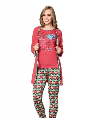 Elevate Your Comfort, Turkish Women Pajamas Set with Love Inscription, Casual PJS, 3 Pieces