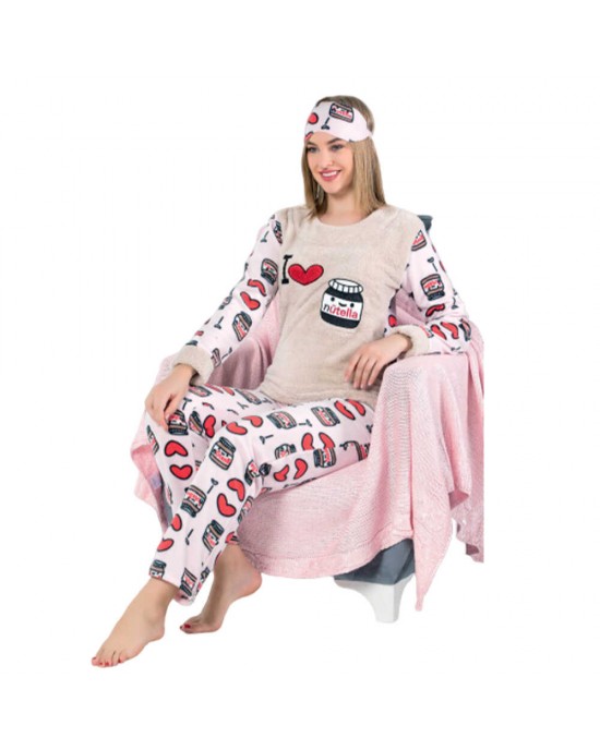 Turkish Women Pajamas, Fluffy Pajamas, Nutella Pajamas PJS, Free Eye Mask