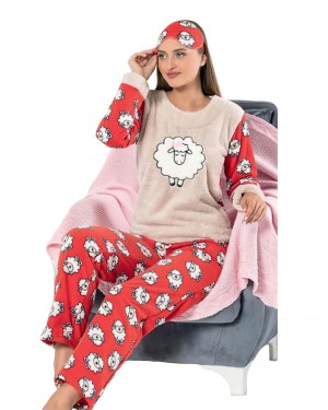 Turkish Women Pajamas, Fluffy Pajamas, Winter Bear PJS, Free Eye Mask