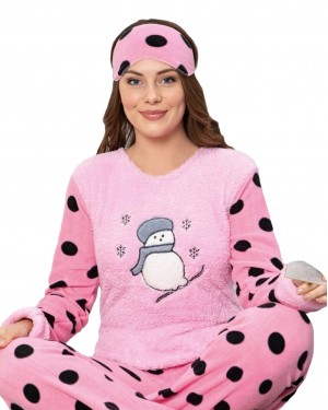 Turkish Women Pajamas, Fluffy Pajamas, Snowman Pajamas PJS, Free Eye Mask