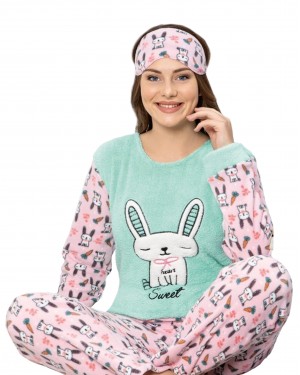 Turkish Women Pajamas, Fluffy Pajamas, Sweet Rabbit PJS, Free Eye Mask