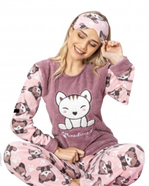 Turkish Women Pajamas, Fluffy Pajamas, Asian Cat PJS, Free Eye Mask