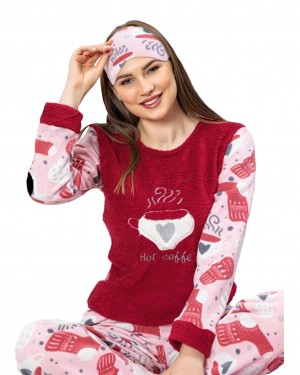 Turkish Women Pajamas, Fluffy Pajamas, Hot Coffee PJS, Free Eye Mask