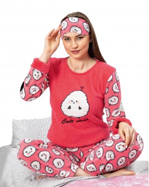 Turkish Women Pajamas, Fluffy Pajamas, White Chick PJS, Free Eye Mask