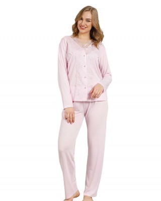 Turkish Women's Pajamas Set - Elegant Long Sleeve Sleepwear in Pink