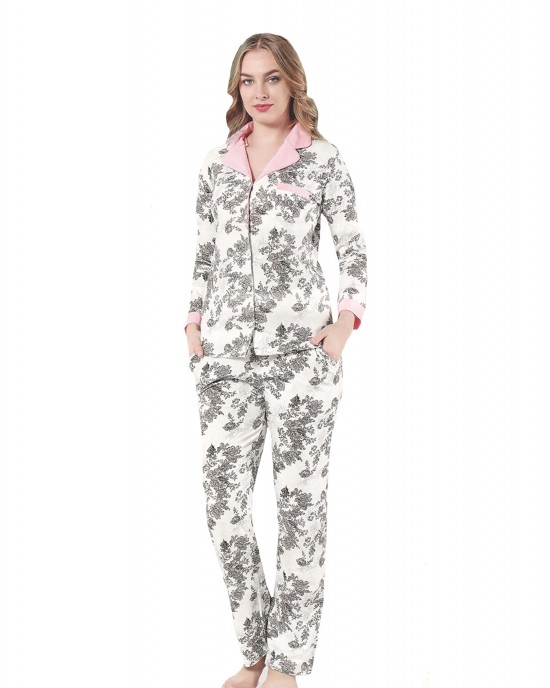 Turkish Women Pajamas Set – Chic Comfort with Long Sleeves and V-Neck