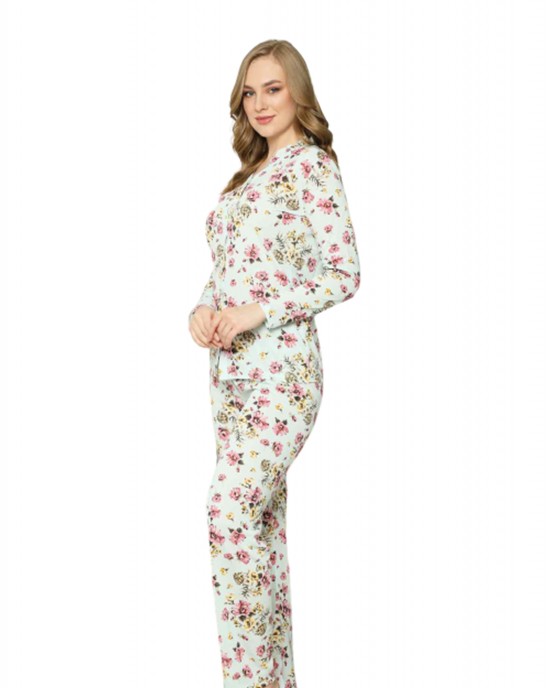 Viscon Women's Long Sleeve Pajamas Set - Turkish Sleepwear, Long Sleeve Pajamas, Casual PJS