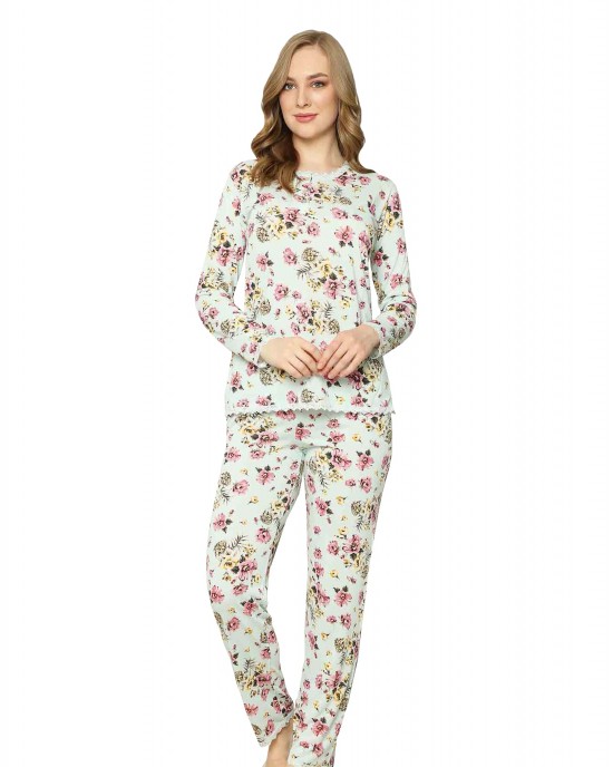 Türk Kadın İki Parçalı Renkli Pijama Takımı – Rahat Uzun Kollu Uyku Giyim