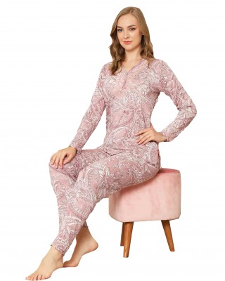 Turkish Women's Pajamas Set - Long Sleeve, Casual, High-Quality Viscon Fabric in Elegant Pink 