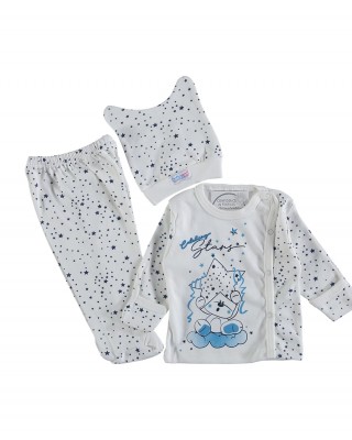 100% Cotton Turkish Baby Set – 3-Piece Newborn Clothes Set with Baby Pajama, Pants & Cap