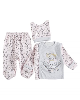 Bebek Pijama - 3 Parçalı %100 Pamuk Türk Bebek Kıyafet Seti