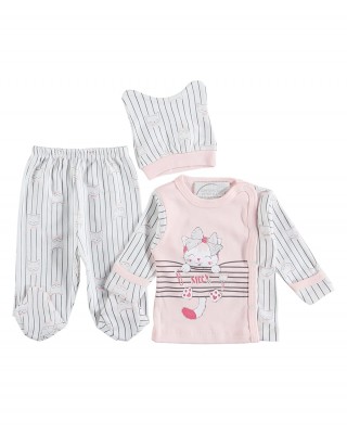 %100 Pamuklu Türk Bebek Seti – Yenidoğan Giysisi, Bebek Pijaması, 3 Parçalı Set