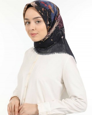 Türk Başörtüsü, Kaymaz Tam Kapama Başörtüsü Kadınlar için - Sycamore Yaprağı Deseni, Keten Lifi Kumaşından