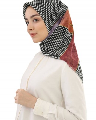 Turkish Hijab for Women - Non-Slip Full Coverage Head Scarf with Houndstooth Patterns, Linen Flax Fabric