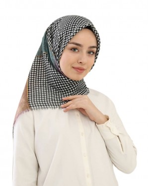 Turkish Hijab for Women, Non-Slip Full Coverage Head Scarf, Houndstooth Patterns - Elegant Linen Flax Scarf