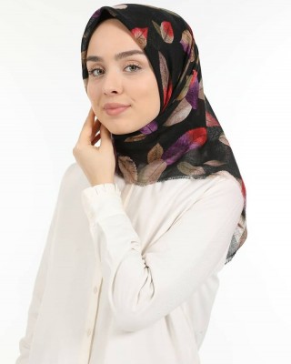 Turkish Hijab for Women – Non-Slip Full Coverage Scarf with Autumn Leaf Pattern – Linen Flax Head Scarf for Women