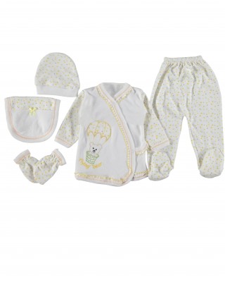 Turkish Baby Clothes Set - 5 Piece Newborn Cotton Outfit in Green and White