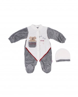 Sleep and Play Suit with Snap Closure - Baby Boy Overalls in Knitted Cotton, Navy Color