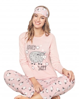 Stilde Uyku, Türk Kadın Pijama Takımı ve Uyku Maskesi - Pembe Kombin Style Turk'te