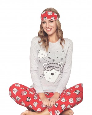 Turkish Women Pajamas, Long Sleeve PJS, Casual Pajamas with Sleep Mask