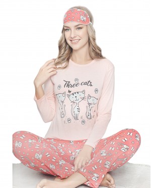 Turkish Women Pajamas, Long Sleeve PJS, Casual Pajamas with Sleep Mask
