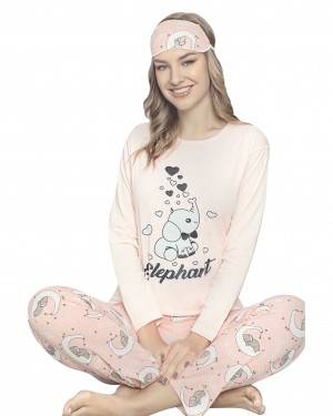 Turkish Women Pajamas, Long Sleeve PJS, Casual Pajamas with Sleep Mask