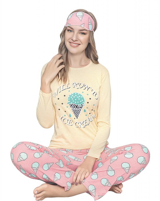 Vibrant Comfort, Two-Piece Turkish Women's Pajamas Set with Sleep Mask at Style Turk