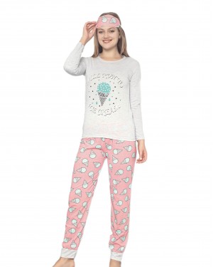 Turkish Women Pajamas, Long Sleeve PJS, Casual Pajamas with Sleep Mask