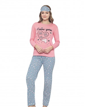 Turkish Women Pajamas, Long Sleeve PJS, Casual Pajamas with Sleep Mask