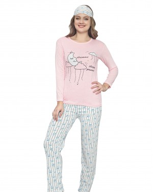 Turkish Women Pajamas, Long Sleeve PJS, Casual Pajamas with Sleep Mask