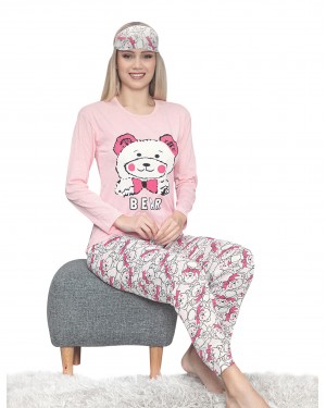 Turkish Women Pajamas, Long Sleeve PJS, Casual Pajamas with Sleep Mask