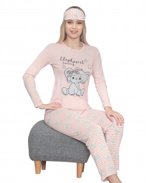 Turkish Women Pajamas, Long Sleeve PJS, Casual Pajamas with Sleep Mask