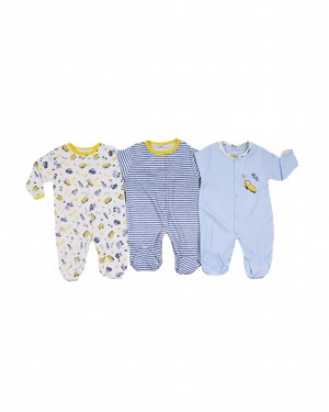 Sleep and Play Suit Set, Düğmeli Bebek Tulumu Seti, Türk Pamuğundan Üretilmiş Bebek Tulumları, 3 Parça