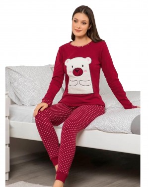 Turkish Women Pajamas, Autumn Interlock Pajamas, Lovely Bear PJS