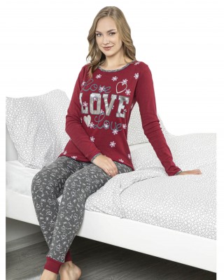 Sonbahar Keyfi, Aşk Neşesi Yazılı Kadın Dairesel Kubbe Pijamalar