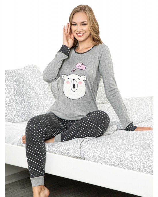 Turkish Women Pajamas, Autumn Interlock Pajamas, Sleepy Bear PJS Turkish Women Pajamas, Autumn Interlock Pajamas, Sleepy Bear PJS