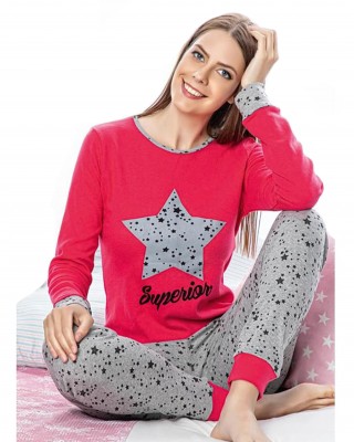 Turkish Women Pajamas, Autumn Interlock Pajamas, Stars PJS