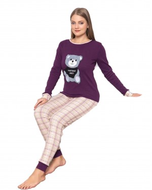 Turkish Women Pajamas, Autumn Interlock Pajamas, Cute Bear PJS