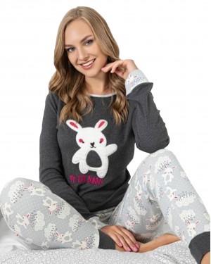 Turkish Women Pajamas, Autumn Interlock Pajamas, White Rabbit PJS