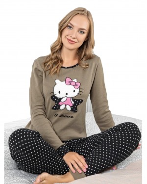 Turkish Women Pajamas, Autumn Interlock Pajamas, Cute Cat PJS