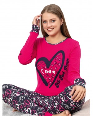 Turkish Women Pajamas, Autumn Interlock Pajamas, Big Heart PJS